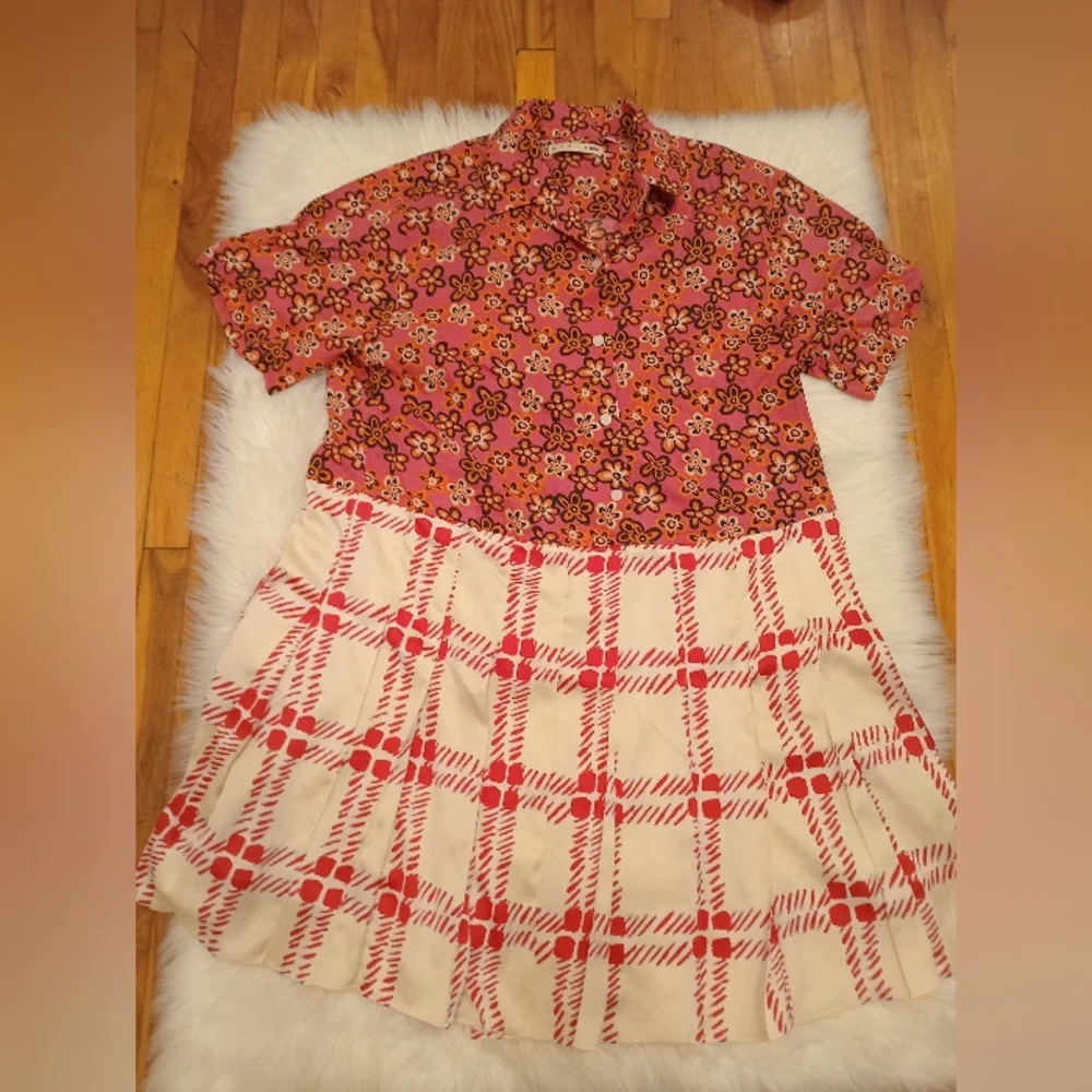 Marni Pink Floral Top and Plaid Skirt Mixed-Print Dress - Picture 2 of 16